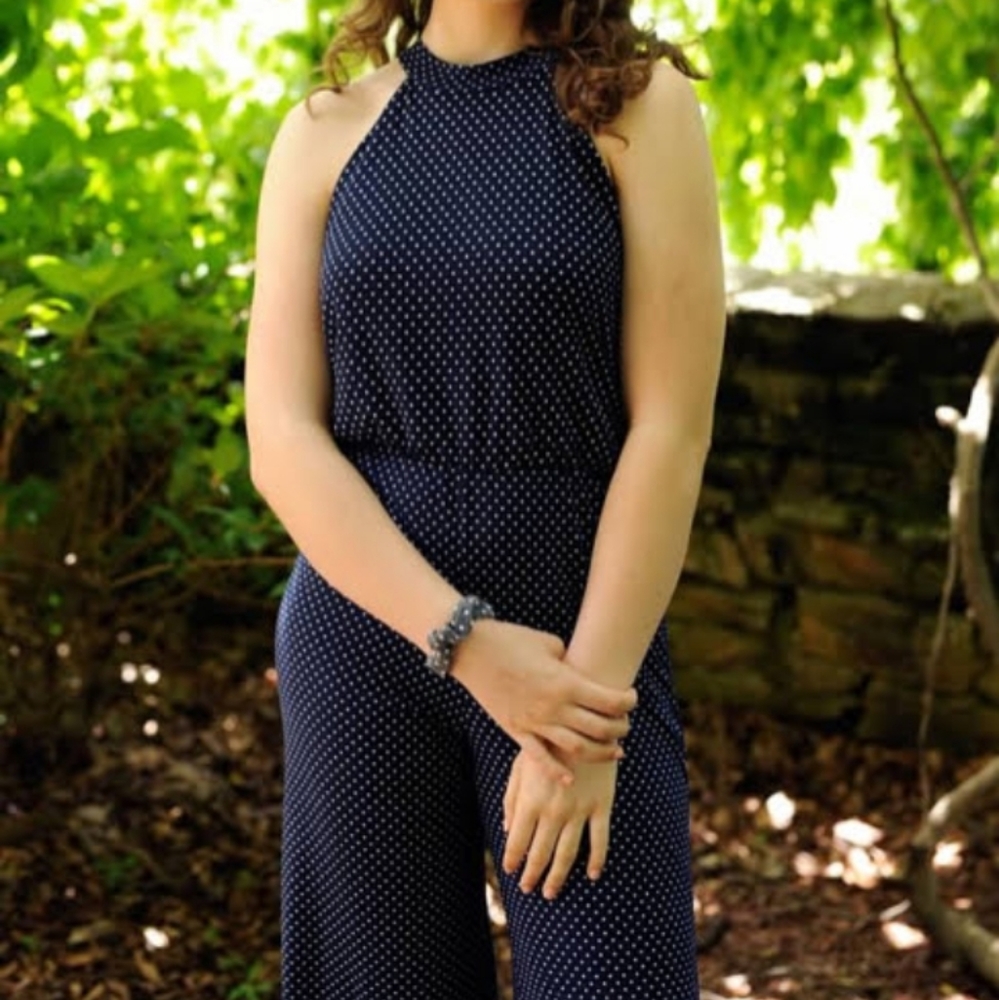 Rolla Coster Navy and White Polka Dotted Jumpsuit Halter Neck Open Back